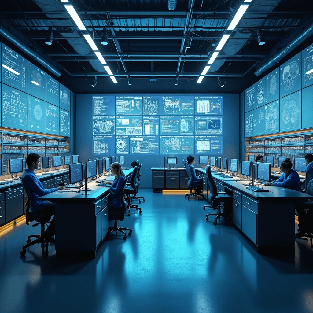 Intieme programmeerruimte van 4x4 meter met gedempte LED-verlichting, ergonomische werkplek en diagnostische computers, omgeven door metalen opbergsystemen met chromaatkleurige sleutelblanco's en digitale displays, gefilterd licht van de middagzon.