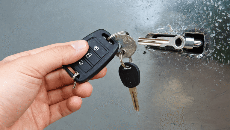 Afbeelding van een moderne autosleutelkopie-service met gereedschap en sleutels in Nederland.